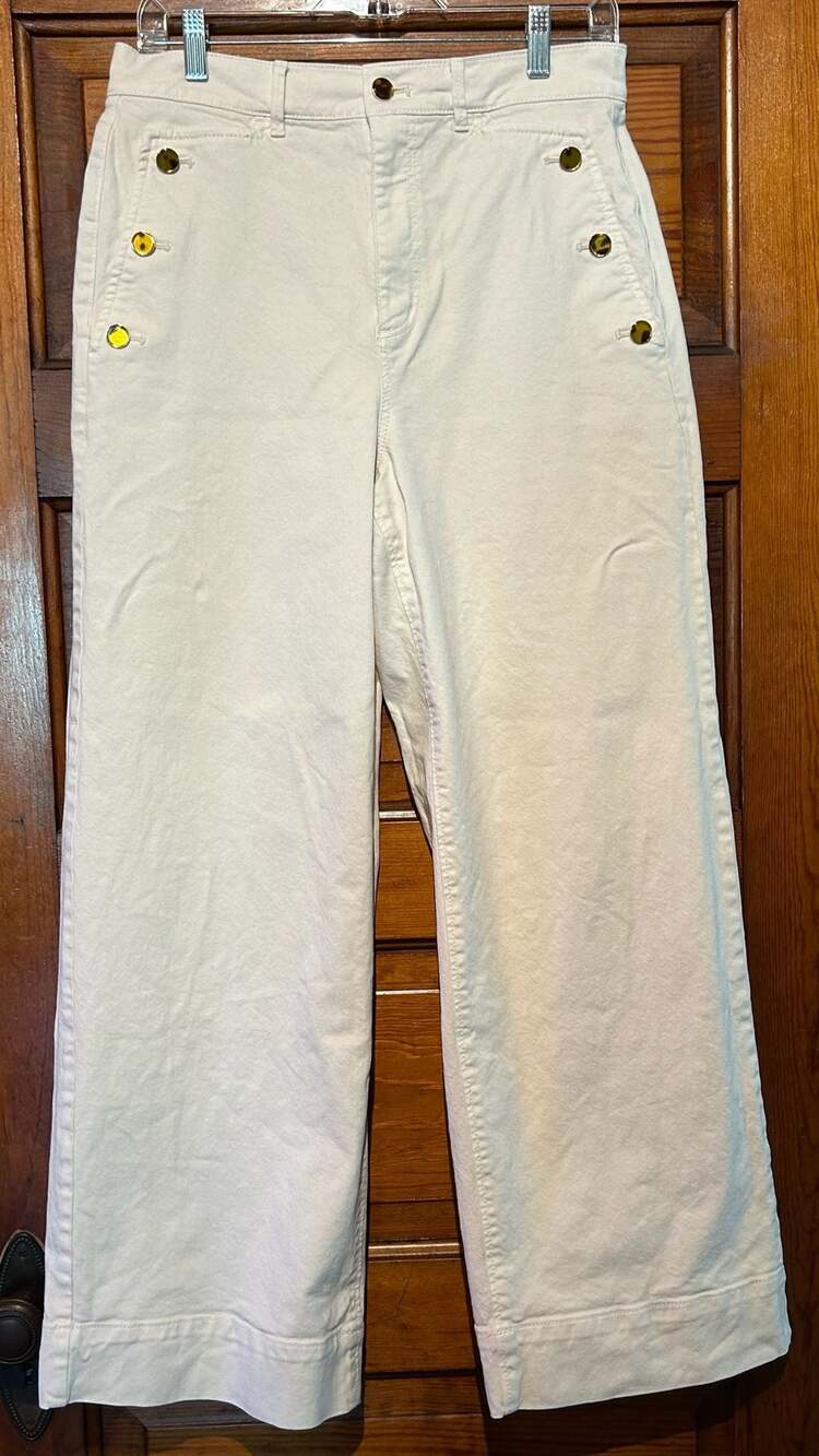 Ann Taylor White Wide Leg Pants Size 6 Sailor Button Detail